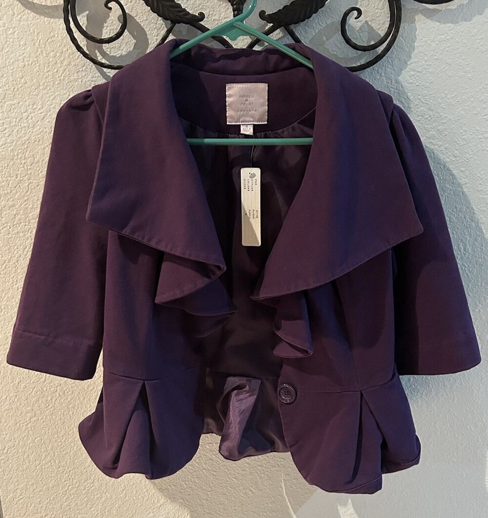 Romeo & Juliet Couture Women’s Size M Purple 3/4 Sleeve Jacket